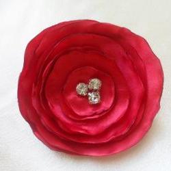 red satin flower wedding hair accessory red flower fascinator