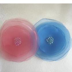 set of 7 organza flowers pink and blue beaded with seed beads